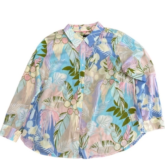 Talbots Plus Pastel Floral Tropical Lightweight Cotton Button Down Shirt Size 2X - Picture 9 of 9